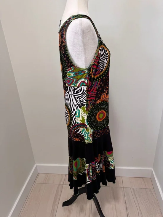Joseph Ribkoff Midi Dress Multicolour Sleeveless Artsy Tiered Ruffle. Sz 14 - Picture 4 of 11